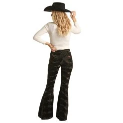 Rock & Roll Women's Black Textured Bell Bottom 7 Rock & Roll Women's Black Textured Bell Bottom -WesternWearWonder RRWD7PR0FM B