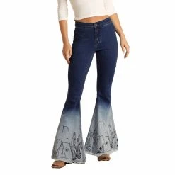 Rock & Roll Ladies Bargain Ombre Dip Dye Button Bell Jeans RRWD7PRZU4 -WesternWearWonder RRWD7PRZU4Z