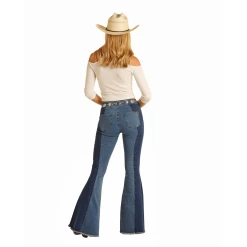 Rock & Roll® Ladies Two Tone Medium Wash Button Bell Bottoms RRWD7PRZU9 -WesternWearWonder RRWD7PRZU9 2