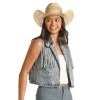 Rock & Roll Cowgirl Denim Fringe Medium Wash Vest -WesternWearWonder RRWD98R114