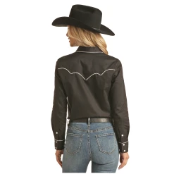 Rock & Roll® Ladies Retro Piping Black Snap Shirt RRWSOSR0BS-01 5 Rock & Roll® Ladies Retro Piping Black Snap Shirt RRWSOSR0BS-01 -WesternWearWonder RRWSOSR0BS 01 1