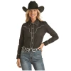 Rock & Roll® Ladies Retro Piping Black Snap Shirt RRWSOSR0BS-01 2 Rock & Roll® Ladies Retro Piping Black Snap Shirt RRWSOSR0BS-01 -WesternWearWonder RRWSOSR0BS 01