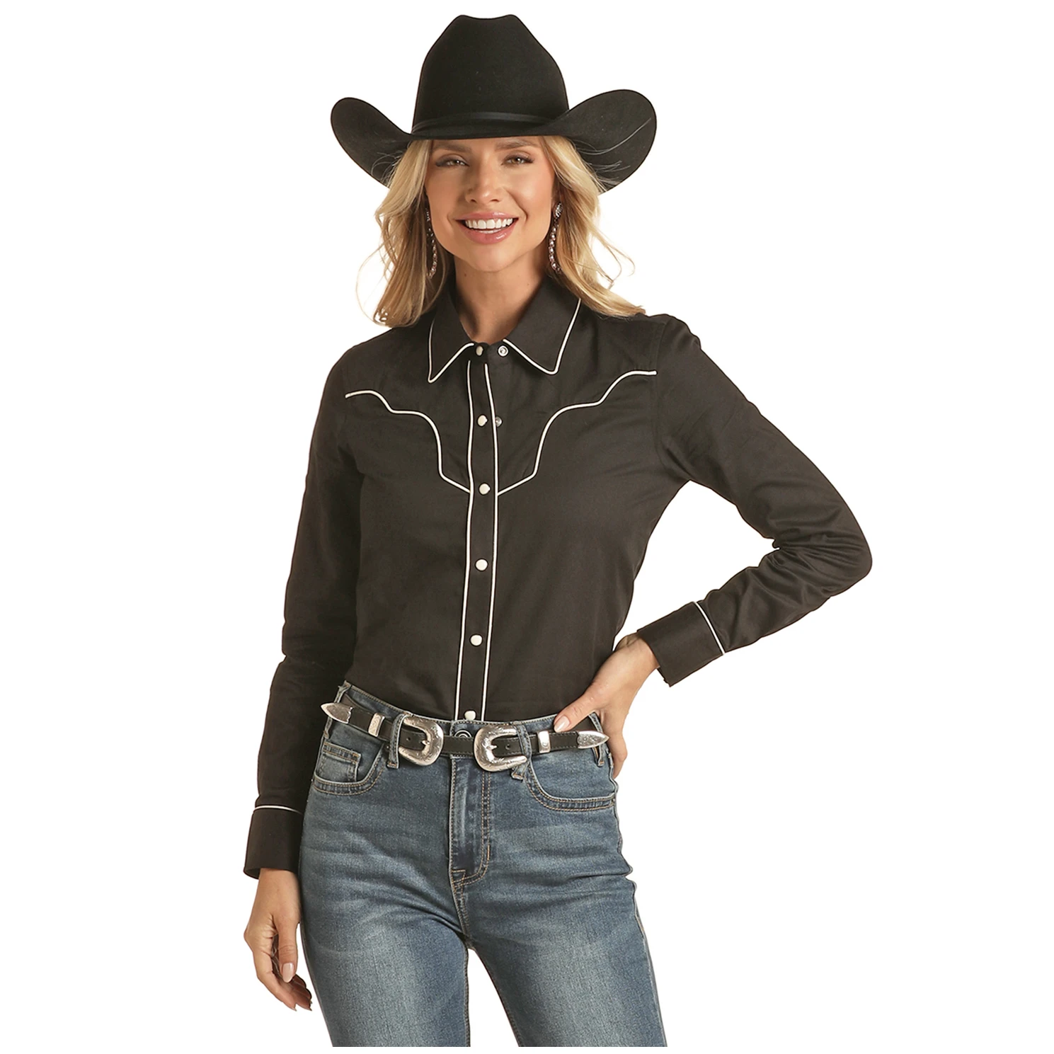 Rock & Roll® Ladies Retro Piping Black Snap Shirt RRWSOSR0BS-01 3 Rock & Roll® Ladies Retro Piping Black Snap Shirt RRWSOSR0BS-01