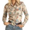 Rock & Roll Tan Tropical Bronc Long Sleeve Shirt -WesternWearWonder RRWSOSR14B 1