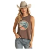 Rock & Roll® Ladies Western Graphic Brown Tank Top RRWT20R04Z-24 1 Rock & Roll® Ladies Western Graphic Brown Tank Top RRWT20R04Z-24 -WesternWearWonder RRWT20R04Z 24