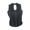 Rock & Roll Denim® Ladies Black Ribbed Studded Tank Top RRWT20R0Z9-01 -WesternWearWonder RRWT20R0Z9 01a