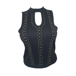 Rock & Roll Denim® Ladies Black Ribbed Studded Tank Top RRWT20R0Z9-01