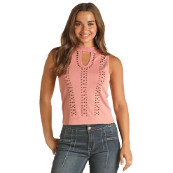 Rock & Roll Denim® Ladies Muave Rose Ribbed Studded Tank Top RRWT20R0Z9-66