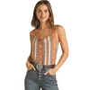 Rock & Roll® Ladies Aztec Stripe Print Taupe Tank Top RRWT20RZOL 1 Rock & Roll® Ladies Aztec Stripe Print Taupe Tank Top RRWT20RZOL -WesternWearWonder RRWT20RZOL