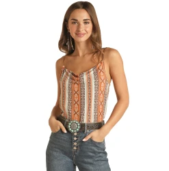 Rock & Roll® Ladies Aztec Stripe Print Taupe Tank Top RRWT20RZOL