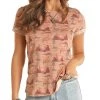 Rock & Roll Cowgirl Desert Scenery Tee -WesternWearWonder RRWT21R17D