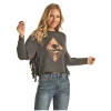 Rock & Roll® Ladies Desert Fringe Black Graphic Shirt RRWT91R059-01 -WesternWearWonder RRWT91R059 01 1