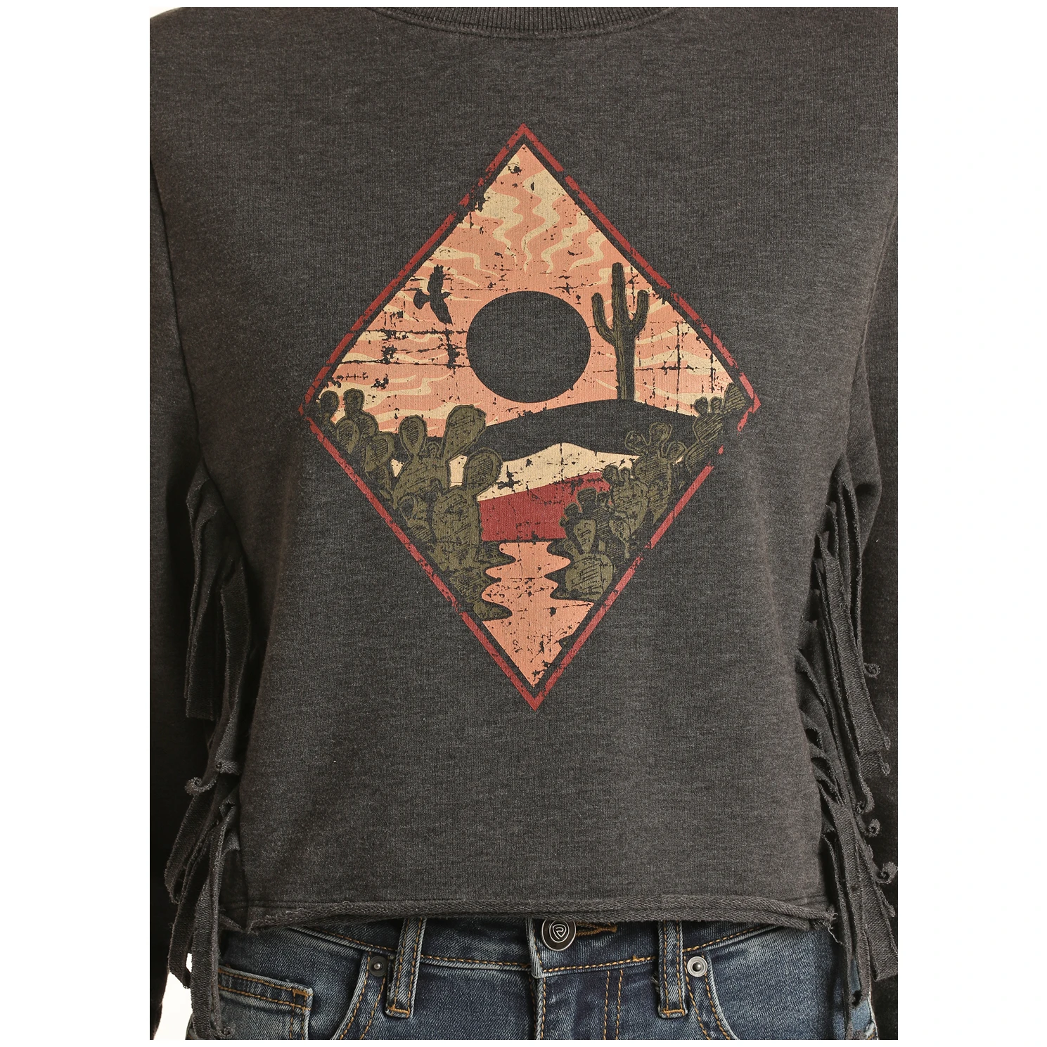 Rock & Roll® Ladies Desert Fringe Black Graphic Shirt RRWT91R059-01 5 Rock & Roll® Ladies Desert Fringe Black Graphic Shirt RRWT91R059-01 - Image 3