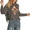 Rock & Roll Black Fringe Fashion Top-Desert Scene Graphic