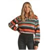 Rock & Roll Denim Women's Multi Stripe Fleece Pullover 1 Rock & Roll Denim Women's Multi Stripe Fleece Pullover -WesternWearWonder RRWT91R0BY