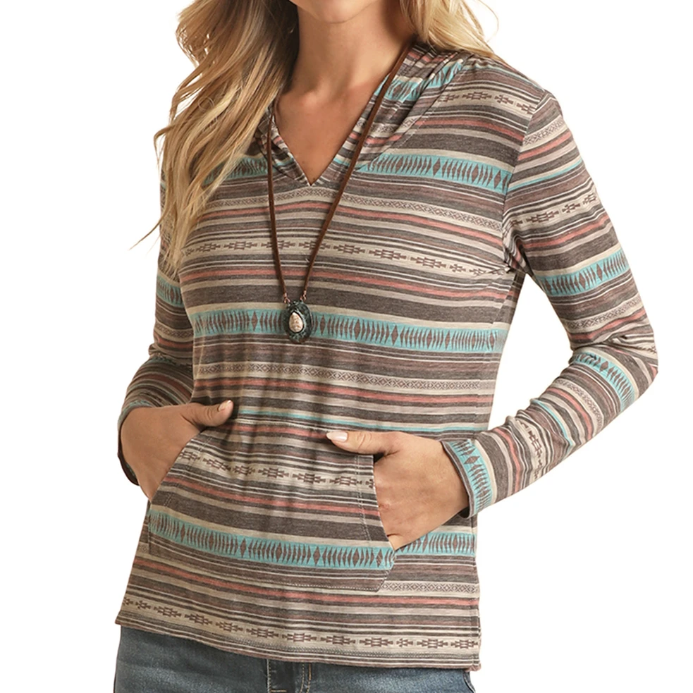 Rock & Roll® Ladies Conversational Printed Brown Hoodie RRWT94R04V-24 3 Rock & Roll® Ladies Conversational Printed Brown Hoodie RRWT94R04V-24