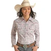 Rock & Roll Cowgirl® Ladies Burgundy Geo Print Shirt RSWSOSR0NP-62 -WesternWearWonder RSWSOSR0NP 62 3