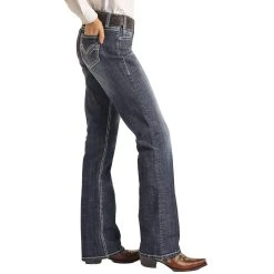 Rock & Roll Cowgirl Raised Denim Embroidery Jeans -WesternWearWonder Rock Roll Denim Mid Rise Stretch Raised V Bootcut Riding Jean S 3 73185