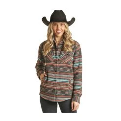 Rock & Roll Denim Teal Aztec Shacket