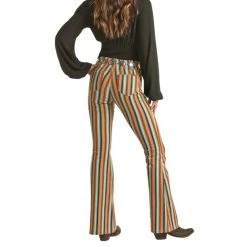 Rock & Roll Cowgirl Brown Stripe Flare Jeans -WesternWearWonder Screenshot2023 06 09150419
