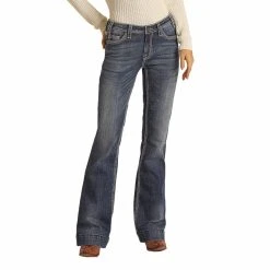 Rock & Roll Denim Ladies Mid Rise Dark Vintage Trouser Jeans W8M9516 7 Rock & Roll Denim Ladies Mid Rise Dark Vintage Trouser Jeans W8M9516 -WesternWearWonder W8M9516