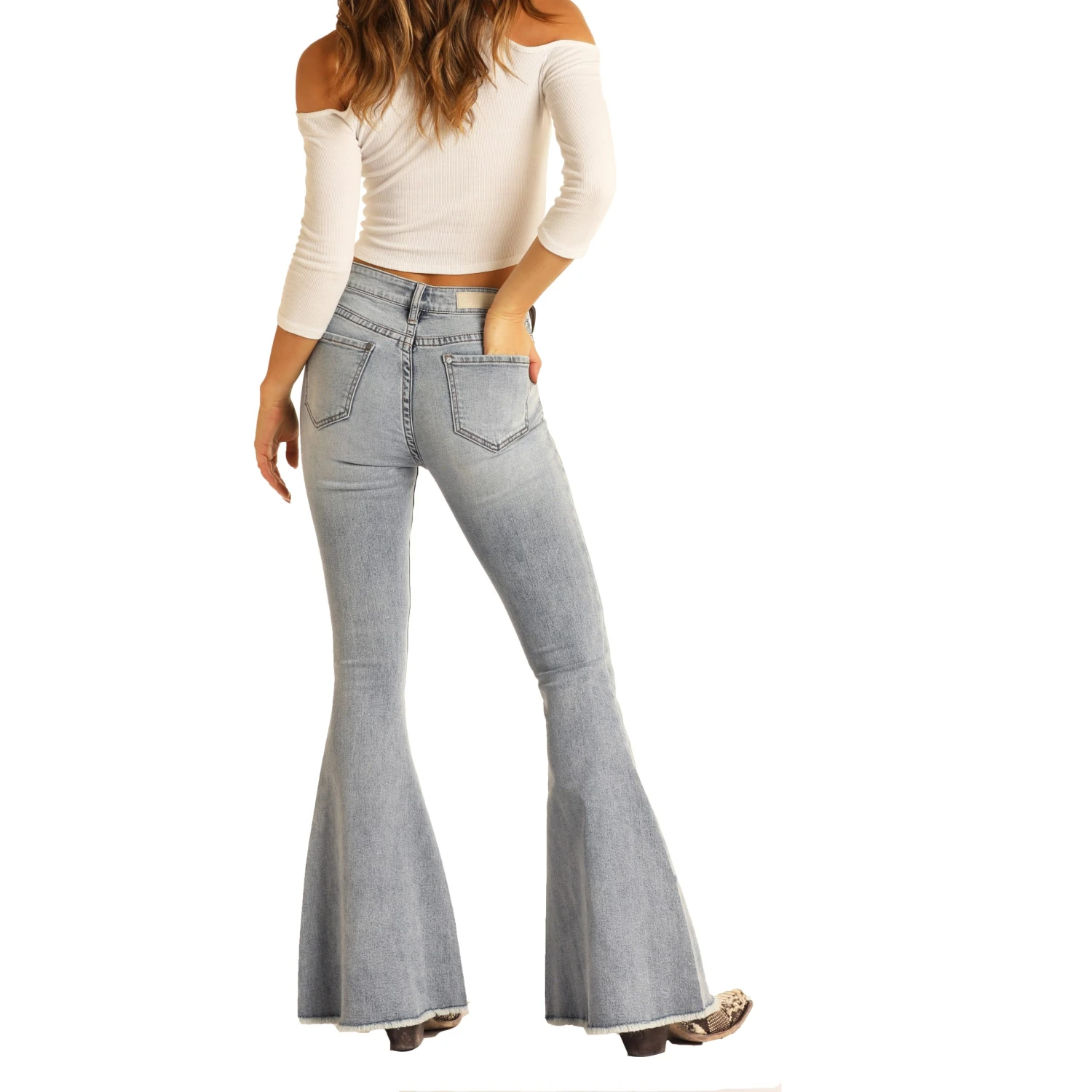 Rock & Roll Denim Ladies Light Wash High Rise Bell Bottoms WHB8187 4 Rock & Roll Denim Ladies Light Wash High Rise Bell Bottoms WHB8187 - Image 2