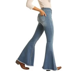 Rock & Roll Denim Ladies Bargain Bell Bottom High Rise Jeans WPB8177 -WesternWearWonder WPB8177 A