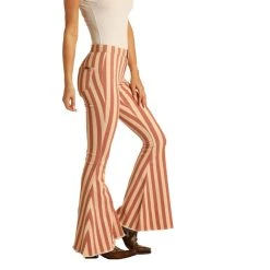 Rock & Roll Cowgirl Ladies Ivory Stripe Bell Bottom Jeans WPB8178 -WesternWearWonder WPB8178 A