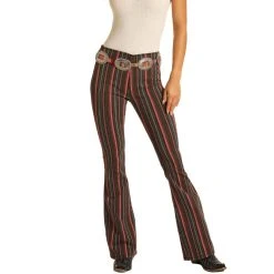Rock & Roll Cowgirl Ladies High Rise Flare Black Denim Jeans WPH8175 -WesternWearWonder WPH8175