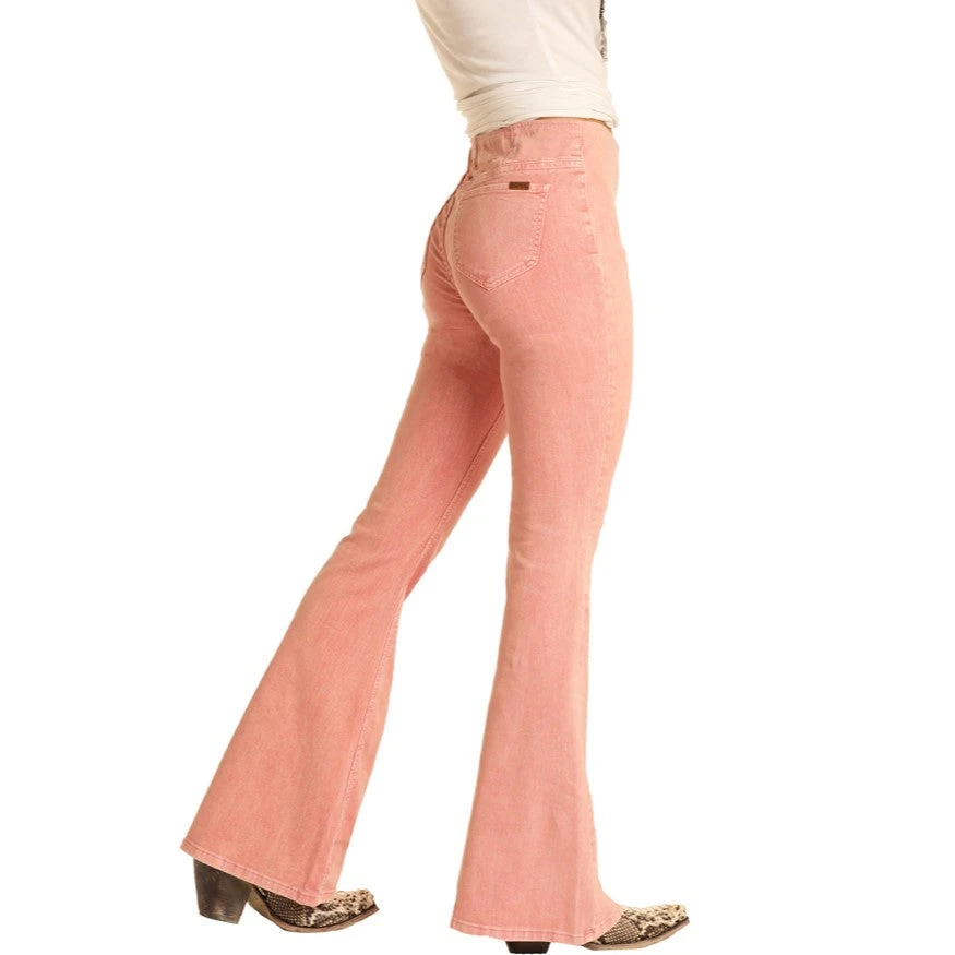 Rock & Roll Cowgirl Ladies High Rise Flare Coral Denim Jeans WPH8176 4 Rock & Roll Cowgirl Ladies High Rise Flare Coral Denim Jeans WPH8176 - Image 2