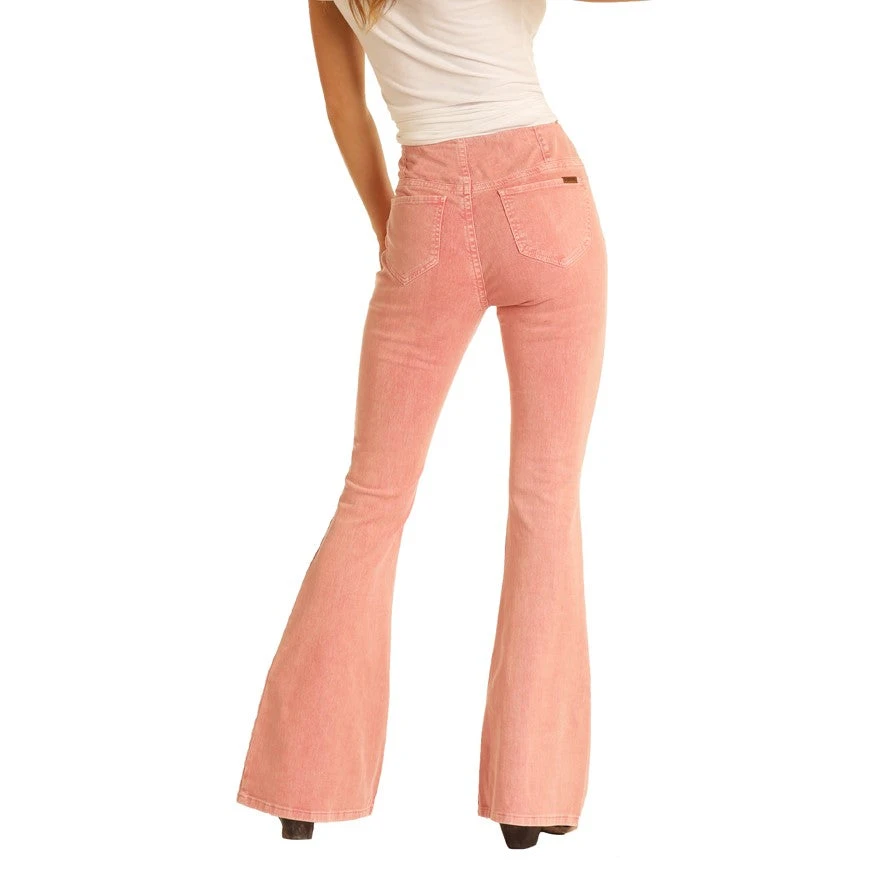 Rock & Roll Cowgirl Ladies High Rise Flare Coral Denim Jeans WPH8176 5 Rock & Roll Cowgirl Ladies High Rise Flare Coral Denim Jeans WPH8176 - Image 3