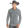 Rock & Roll Cowboy Men's Solid Denim Long Sleeve Snap Shirt B2S2311 -WesternWearWonder b2s2311 1