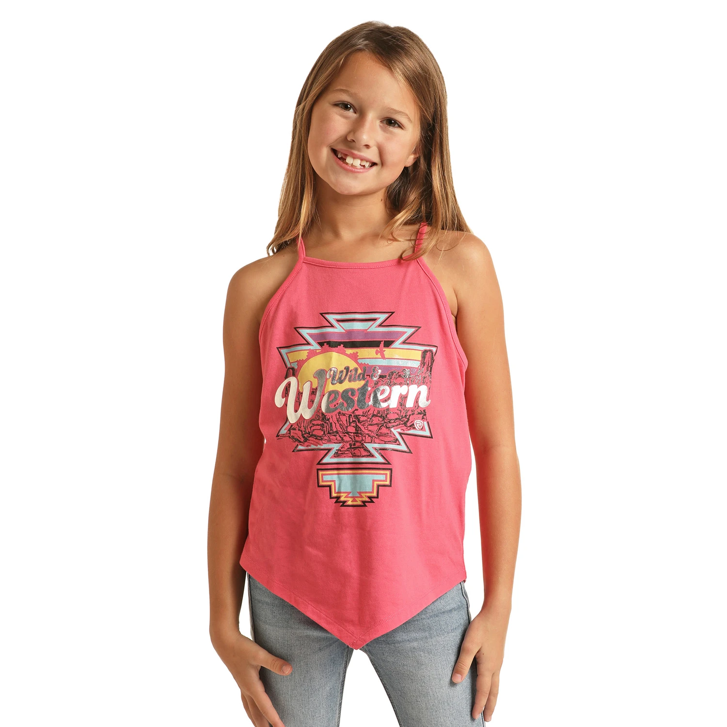 Rock & Roll Girl's Western Graphic Pink Tank Top RRGT20RZLZ 3 Rock & Roll Girl's Western Graphic Pink Tank Top RRGT20RZLZ