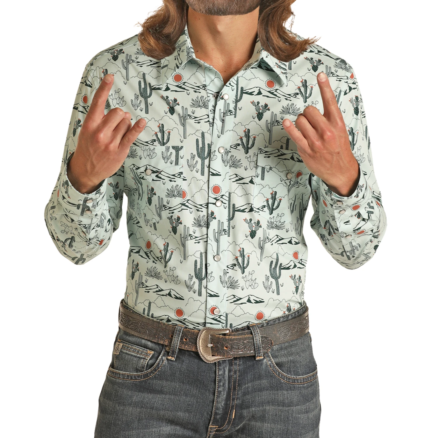 Rock & Roll Denim® Men's Conversational Mint Snap Western Shirt RRMSOSR0Q7 3 Rock & Roll Denim® Men's Conversational Mint Snap Western Shirt RRMSOSR0Q7