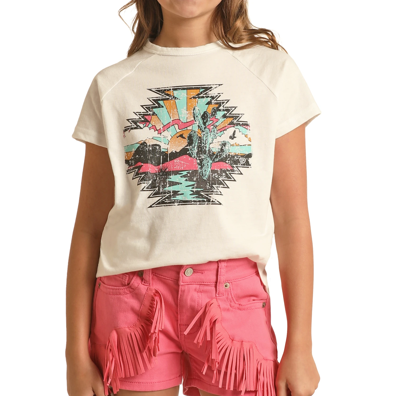 Rock & Roll Denim® Girls Aztec Scenery White Graphic T-Shirt RRGT21R10Z 3 Rock & Roll Denim® Girls Aztec Scenery White Graphic T-Shirt RRGT21R10Z