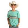 Rock & Roll Denim Boy's Cowboy Scene Turquoise Graphic T-Shirt RRBT21R12K -WesternWearWonder rrbt21r12k