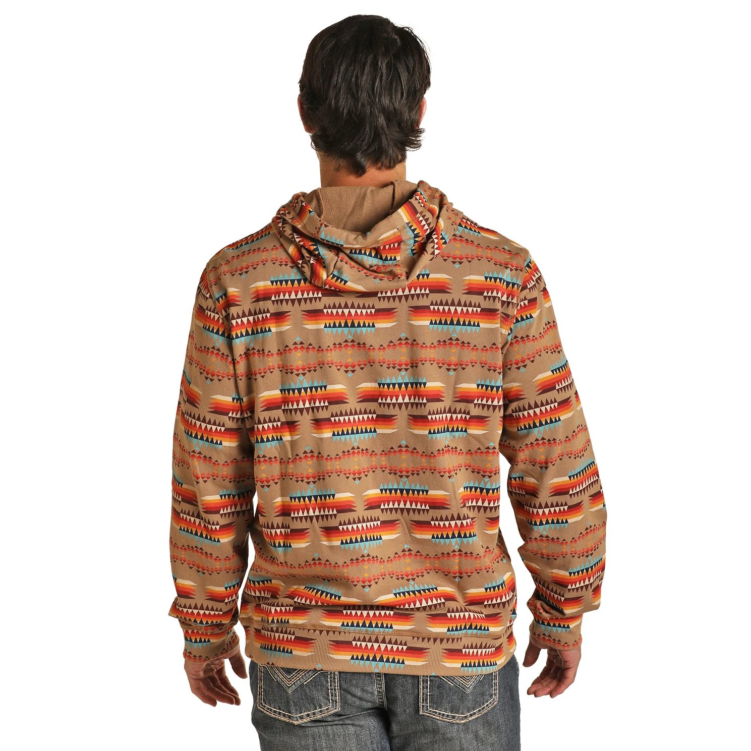 Rock & Roll Denim Men's Aztec Printed Tan Hoodie RRMT94R11S-27 4 Rock & Roll Denim Men's Aztec Printed Tan Hoodie RRMT94R11S-27 - Image 2