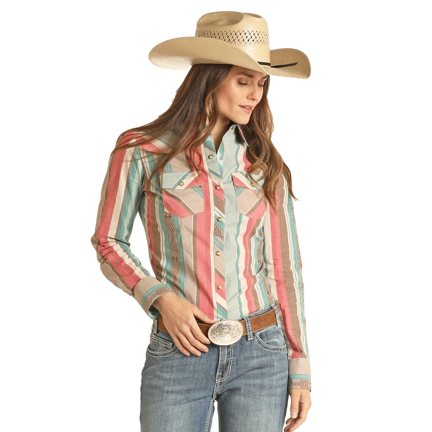 Rock & Roll Denim Ladies Stripe Jade Snap Shirt RRWSOSR0Q6-34 3 Rock & Roll Denim Ladies Stripe Jade Snap Shirt RRWSOSR0Q6-34