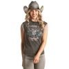 Rock & Roll Denim Ladies Chain Fringe Graphic Charcoal Shirt RRWT20R0YO-02 -WesternWearWonder rrwt20r0yo