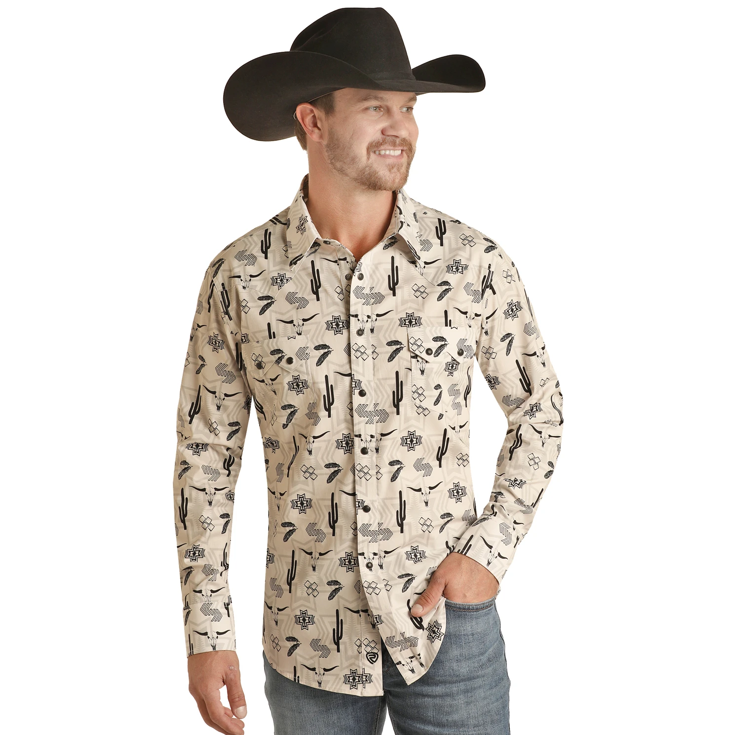 Rock & Roll Men's Aztec Poplin Rodeo Print Snap Shirt RRMSOSRZ11-12 3 Rock & Roll Men's Aztec Poplin Rodeo Print Snap Shirt RRMSOSRZ11-12