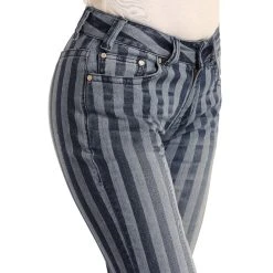 Rock & Roll Denim Ladies Mid Rise Flare Jeans W1F3462 -WesternWearWonder str front