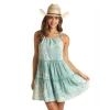 Rock & Roll Ladies Cotton Eyelet Halter Sky Blue Dress RRWRD0RZOI -WesternWearWonder sundress