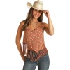 Rock & Roll Denim Ladies Floral Printed Chocolate Tank Top RRWT20R0V3 -WesternWearWonder tanktop