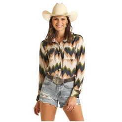 Rock & Roll Cowgirl Girl's Zigzag Print Long Sleeve Snap Shirt B4S3031