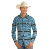 Rock & Roll Cowboy® Turquoise Aztec Print Snap Down Shirt RRMSOSRZ81-86 -WesternWearWonder z81